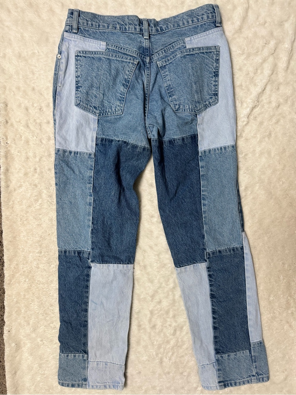 ASOS Design Patchwork Deconstructed High-Rise Straight Leg Jeans - Picture 4 of 13